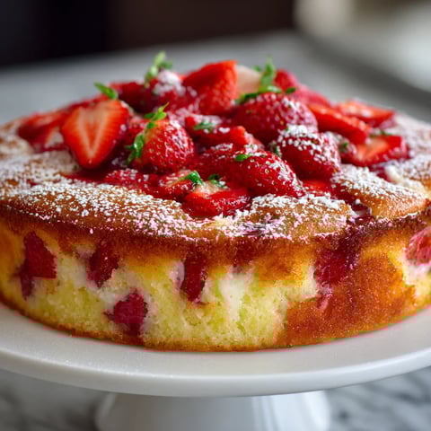 A cake with strawberries and whipped cream on top.