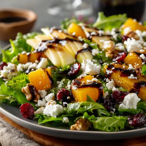 A salad with cheese, nuts, and fruit.