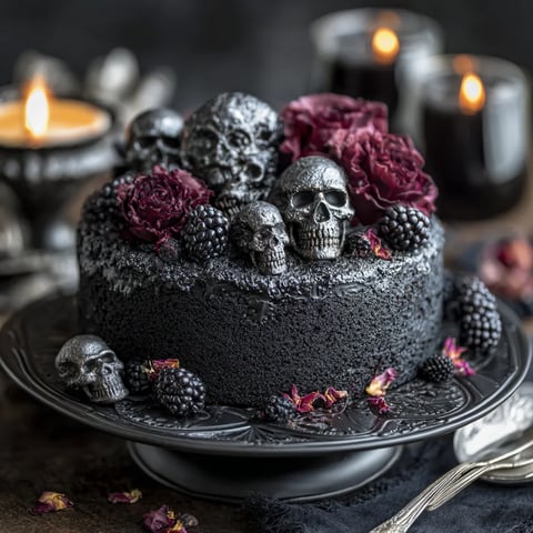 A cake with skulls on it.