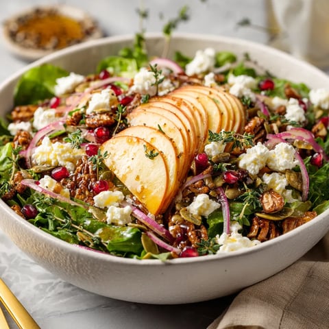 A bowl of salad with apples and feta cheese.