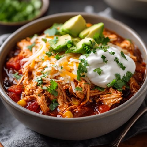 A bowl of chili with cheese and avocado on top.