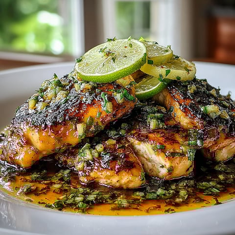 A plate of food with lime slices on top.